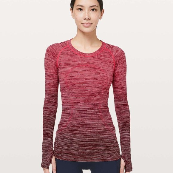 lululemon athletica Tops - Lululemon Swiftly Tech Long Sleeve Crew Ombre Red Alert Dark Spot Black Size 8